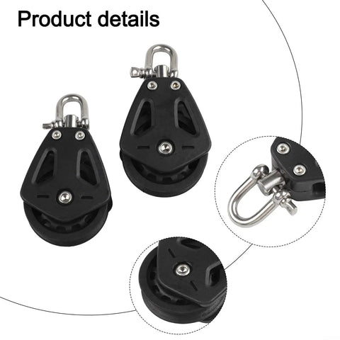 2 Pack Heavy Duty Nylon Pulley Block For Sailboat Rigging And Marine Applications With Bearing System, 460kg Load Capacity