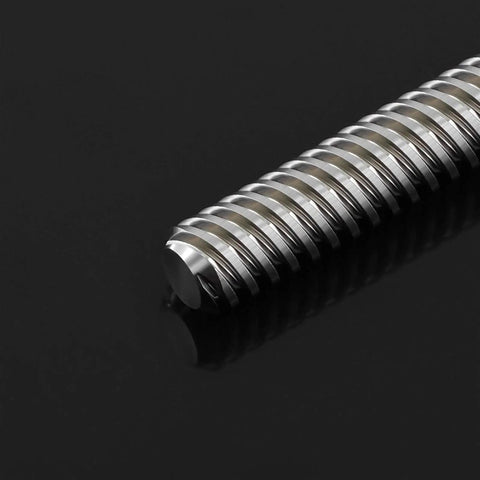 Close-up of a stainless steel threaded rod from the 4 Pack T8 Lead Screws With Brass Nuts Stainless Steel Threaded Rods For 3D Printer Z Axis