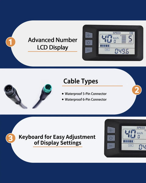 Ebike Display UART No 2 Protocol For 24V 36V 48V 60V Electric Bikes LCD Panel Screen Speedometer Odometer For Bike Modifications 5 Pin Connector Easy Install And Personalize Your Ride