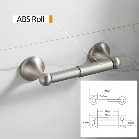 Brushed Nickel Adjustable Towel Bar 24 Inch Expandable 4 Piece Bathroom Hardware Set Wall Mounted with ABS roll detail diagram.