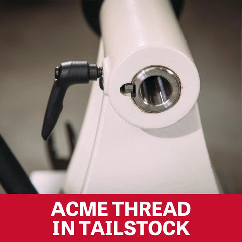 Close-up of tailstock with acme thread on 12 By 21 Inch Variable Speed Woodworking Lathe With 1 HP 115V 1 Phase Three RPM Ranges