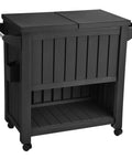 85 Quart Rolling Patio Cooler On Wheels With Drainage And Bottle Opener Open Storage And Bottom Shelves For Pool Deck Parties Outdoor BBQs Beverages Ice Chest Cart With Trash Can Spice Rack And Extra Storage