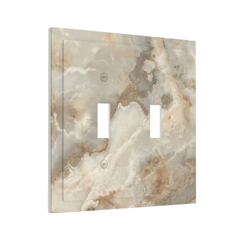 Light Slate Marble Pattern Double Toggle Switch Plates Decorative Outlet Cover Wall Faceplate With Premium Dual Gang Design For A Pretty Dang Slick Kitchen Bathroom Refresh on a white background.