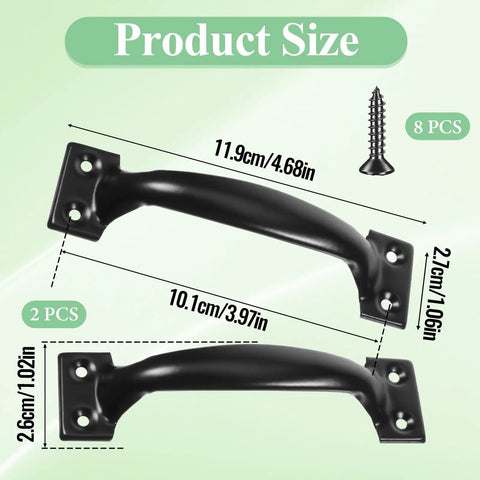 Four Point Seven Inch Iron Gate And Door Handle Set Black For Garage Doors Gates Screens Sheds And Wooden Fences Outdoor Use Two Pack Built Tough Durable Heavy Duty Hardware showing dimensions