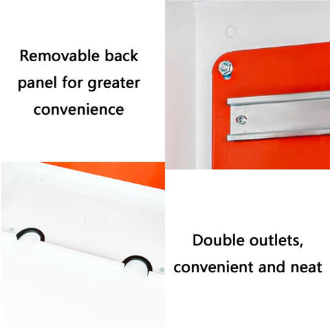 Rugged Wall Mount EV Charger Shield Built Tough For Your Daily Grind With Lockable Weatherproof Seal showing removable back panel and double outlets.