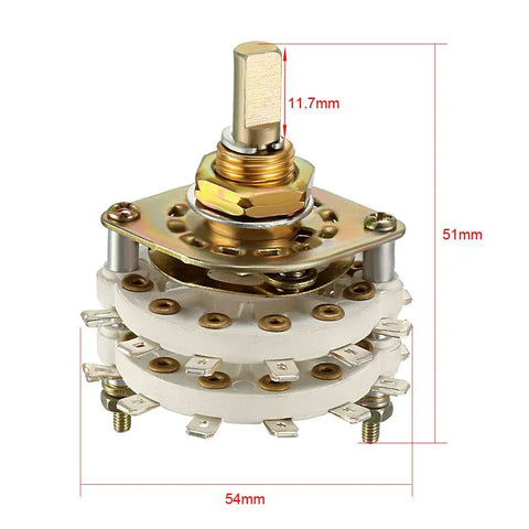 2 Pole 8 Position 2 Deck Band Channel Rotary Switch With Knob, 18 Pin, 9.7mm Mount Hole, 6mm Shaft, 11.7mm Shaft Length