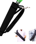 Archery Quiver Back And Hip Set With Adjustable Arrow Backpack Holder in black, shown on back and hip for compound and recurve bow practice.