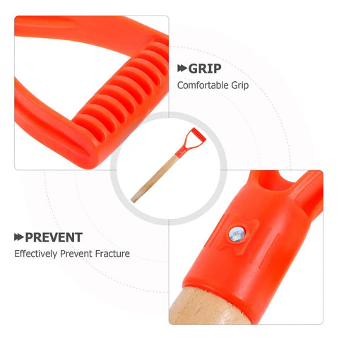 Close-up of orange ergonomic D Shaped Garden Fork Replacement Handle for Spading Shovel with non-slip grip, easy install features.