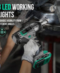 Person using Compact Cordless One Half Inch Impact Wrench With 320 Foot Pounds Max Torque, 20V Tool Kit Includes 2.0Ah Battery
