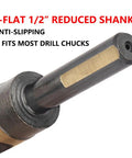 Close-up of 3-flat 1/2 inch reduced shank on One And Three Eighth Inch Cobalt Drill Bit HSSCO High Speed Steel M35 SD Twist Drill Bit
