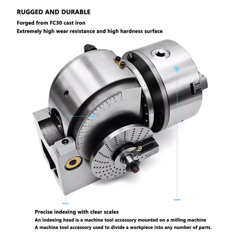 Heavy Duty Dividing Head With Precision Indexing Plates, forged from FC30 cast iron, features precise indexing for milling machines.