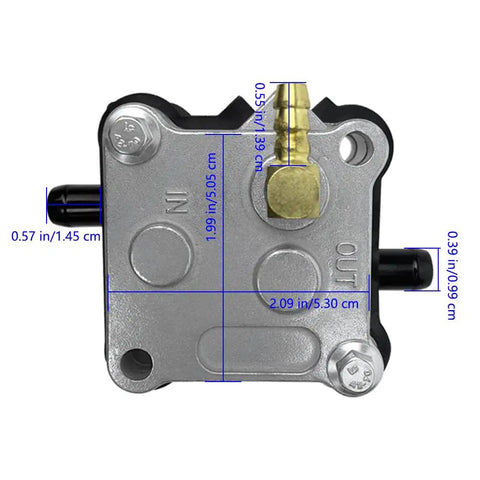 Top view of Fuel Pump 98766C1 Replacement For Outboard 2 Stroke 30 To 300 HP With size measurements shown