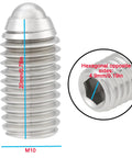 Close-up of 20 Pack M10x20 Ball Point Set Screws, 304 Stainless Steel, hexagonal socket and measurements visible.