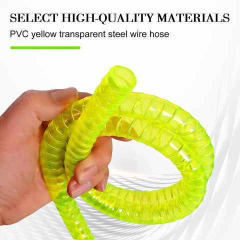 No Fuss Manual Fuel Siphon Pump For Gas Diesel And Oil features a PVC yellow transparent steel wire hose held in hand.