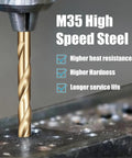 Cobalt Drill Bit Set 13 Piece One Sixteenth To One Quarter Inch M35 High Speed Steel drilling into metal, showing heat resistance.