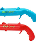 Red and blue cap launcher bottle opener gun gadgets for parties and tailgates, hilarious beer cap shooter gadget for men.