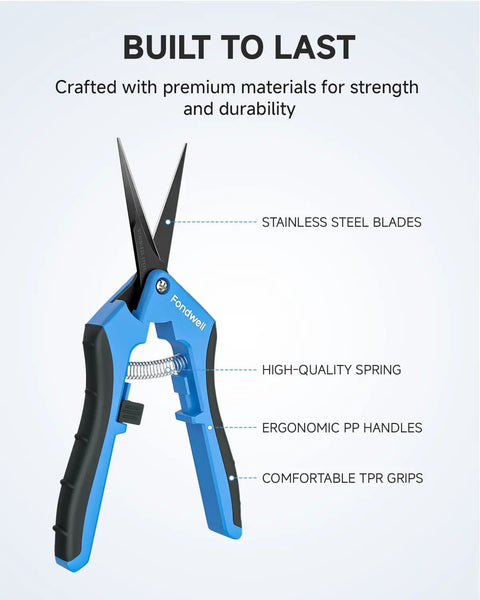 6.5 Inch Garden Trimming Scissors With Nonstick Sharp Blade, Lightweight Pruning Shears, ergonomic grip, stainless steel blades