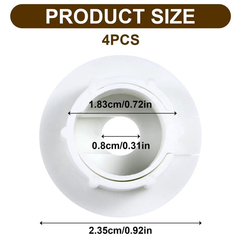 Diagram showing dimensions of 4 Pack 1 Inch Wall Cable Pass Through Grommets, Plastic Feed Through Bushings For Cables And Wires, White.