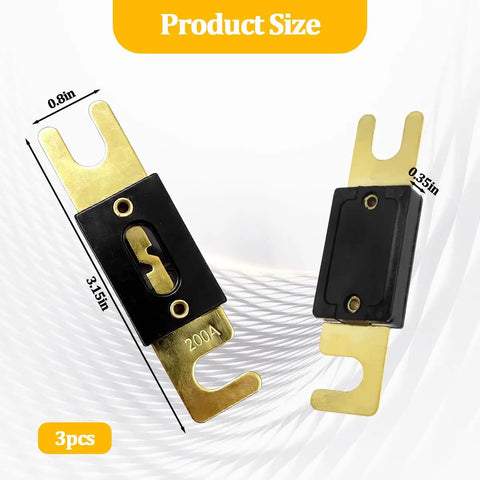 Top Shelf 3 Pack Of 200 Amp ANL Blade Fuses Featuring Rock Solid Pure Copper Terminals dimensions 0.8in x 3.15in x 0.35in