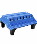 Blue plastic Parts Organizer Stand With Legged Base Slotted Engine Parts Tray For Mechanics, Hobbyists, elevated with four legs