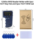 Handheld 125KHz RFID Reader Writer Copy Tool Grab And Go For DIY ID And HID Cards Includes 5 T5577 Key Fobs And 5 T5577 Cards