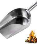14.2 Inch Fire Pit And Garden Ash Shovel, Heat Resistant Stainless Steel, Lightweight 0.8 Lb, Easy Ash Cleanup, next to fire