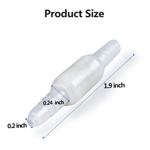 White plastic swivel oxygen tubing connector, 1.9 inches long, fits 0.2–0.24 inch tubing, 5-pack