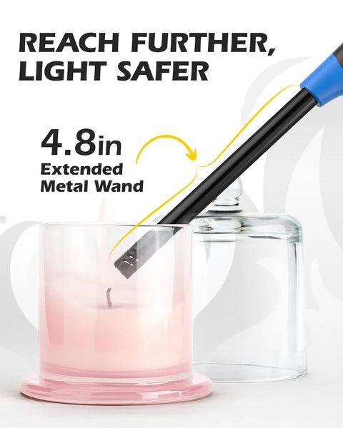 Refillable Butane Lighter Set 4-Pack Long-Reach Lighters With Adjustable Soft Flame Visible Fuel Window near pink candle