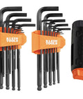 Long Ball End Hex Key Wrench Set With T Handle, 22 Piece SAE And Metric, displayed with orange holder and black tool case.