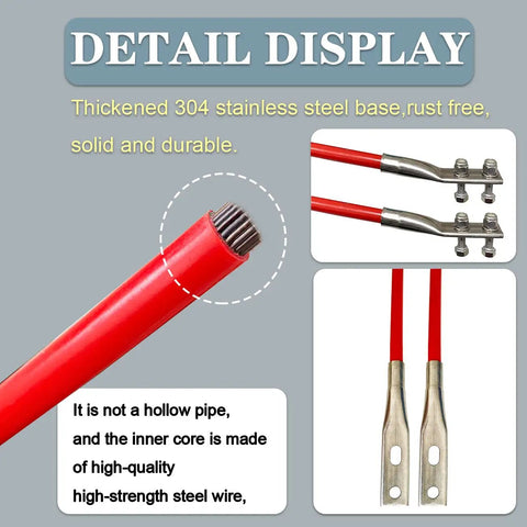 Detail of Red 27 Inch Snow Plow Marker Blade Guides Kit with internal steel wire and 304L stainless steel joint