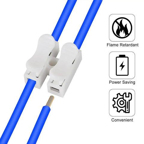 Spring Wire Connector Terminal Block CH 2 For LED Lighting Quick No Drill Cable Clamp 20A AC Up To 250V Handles 20 12 AWG
