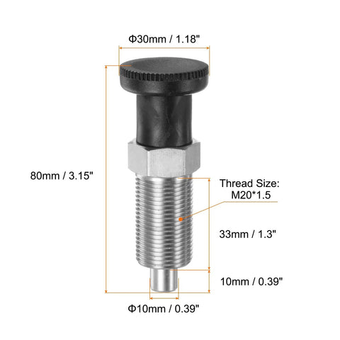 Rock Solid Stainless Steel Push Fit Ball Nose Spring Plunger M20x1.5 Thread 10mm Pin Return Index Locator Hardware Tool for Heavy Duty projects dimensions labeled