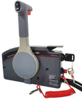Remote control box for outboard engines, grey with red safety key, part of the Outboard Pull Start Throttle Harness Kit.