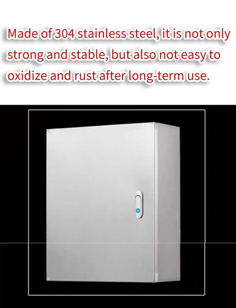 Rugged Stainless Steel Electrical Junction Box For Outdoor Use Wall Mounted Enclosure With Lockable Front Panel And Mounting Plate Heavy Duty Weatherproof Project Box With Moisture And Dust Protection, 304 stainless steel, front view