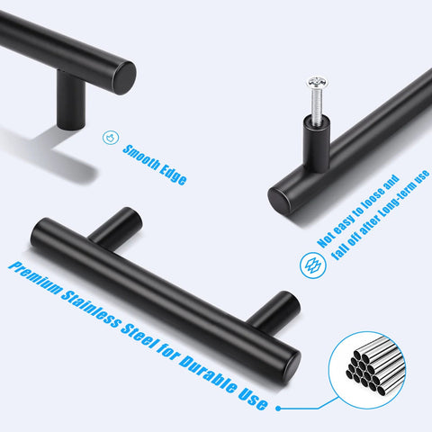 Black Cabinet Pulls 2-1/2 Inch Center-To-Center, durable stainless steel, smooth edge design, modern cupboard handles