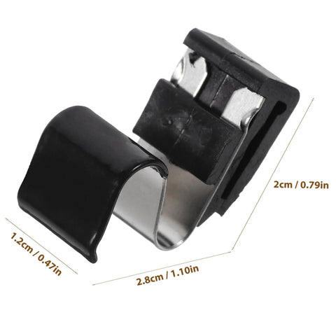 Gas tank door cover spring clip replacement, black plastic body with metal spring, about 2.8 cm long