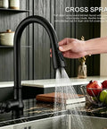 Kitchen Faucet with Pull Down Sprayer, black faucet with 23" sprayer in hand, ideal for farmhouse or RV kitchen sinks.