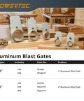 Badass 5 Inch Aluminum Blast Gate Flat Out Built For Heavy Shop Dust Collection Systems With Smooth Slide Valve and Smart Anti Clog Airflow Control Plus Hella Durability displayed in a workshop setting.