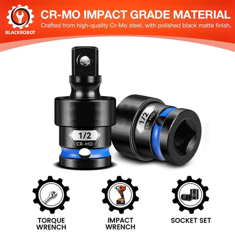 Half Inch Drive Universal Joint Socket Set With Chrome Moly Swivel Socket Adapter For Automotive Repair And Heavy Duty Home DIY.