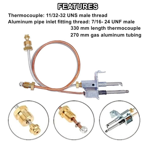 Front view of water heater pilot assembly for Atwood 91603 RV with copper tubing and thermocouple kit