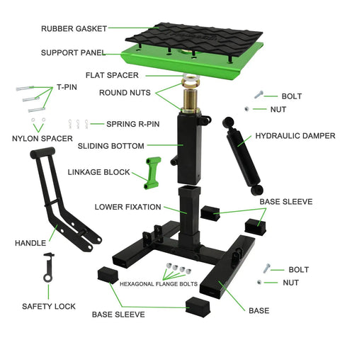 Dirt Bike Stand And Hydraulic Lift Jack For Motorcycles Pro Grade Heavy Duty Maintenance Lift With Aluminum Construction And Adjustable Height And Quick Raise Function Green For Fast Setup