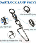 Saltwater Fishing Snap Swivel High Strength Ball Bearing Connectors Stainless Steel Corrosion Resistant Black Nickel 25 Pieces 31 Lbs Beefy Break Strength For Freshwater And Saltwater Tackle, stainless steel snap swivel