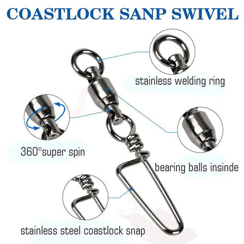 Saltwater Fishing Snap Swivel High Strength Ball Bearing Connectors Stainless Steel Corrosion Resistant Black Nickel 25 Pieces 31 Lbs Beefy Break Strength For Freshwater And Saltwater Tackle, stainless steel snap swivel