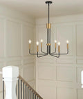 Black And Gold Modern Chandelier With Six Light Arms For Dining Room Farmhouse Style Hanging Light Fixture In Hallway View