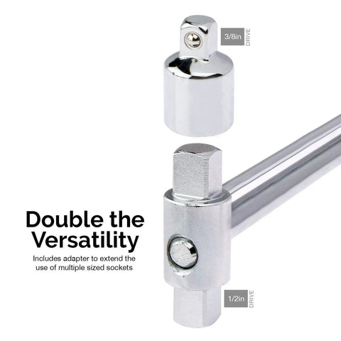Dual Drive Beam Style Torque Wrench With Three Eighths And One Half Inch Drives Seventeen Inch Length Zero To One Hundred Fifty Foot Pounds SAE Premium Steel Alloy adapters