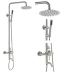 Outdoor Shower System in SUS304 Brushed Nickel, 8 Inch Rainfall Head With Handheld Spray, Wall Mount Tub Spout