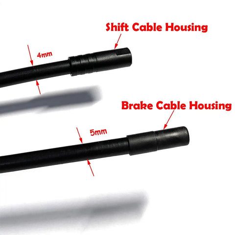 Bicycle Brake And Shift Cable Housing Kit With 50ft Total Length Two 25ft Rolls Of 4mm And 5mm Housing Includes 80 End Caps No Brainer Install Great Upgrade For Road Or Mountain Bikes Made In Taiwan showing 4mm and 5mm cable housing.
