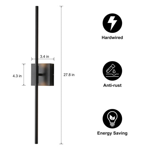 Dope Matte Black Wall Sconces Set Of 2 With LED Lighting 3000K 12W Modern Minimalist Wall Lamps dimensions and features