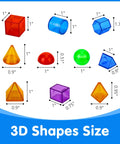 3D Shapes Size Chart from 60 Piece 3D Shapes Kit For Teaching Geometric Solids For Kids, Translucent Light Table Manipulatives