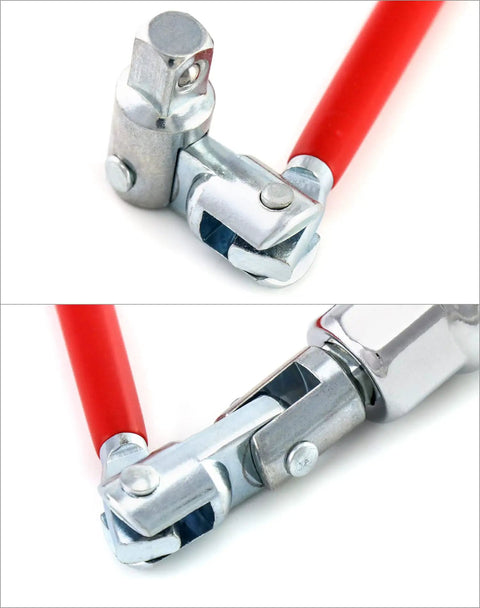 Close-up of Universal Spark Plug Socket Wrench With T Handle showing 360 degree rotation and 270 degree folding mechanism.